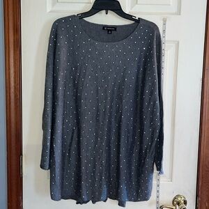 INC-international concepts-2X-gray-lightweight, 3/4 sleeve, rhinestone, sweater.